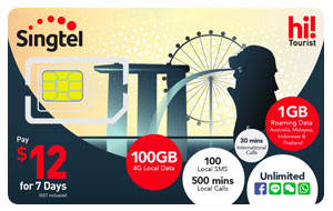 Singtel 12元 100G 流量新加坡網卡 (預付卡)