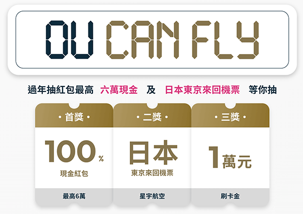 OU數位帳戶 新年抽紅包活動 最大獎6萬現金或東京來回機票