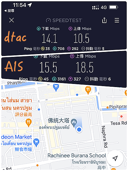 dtac eSIM 與 AIS eSIM 泰國網卡測試結果：佛統大塔