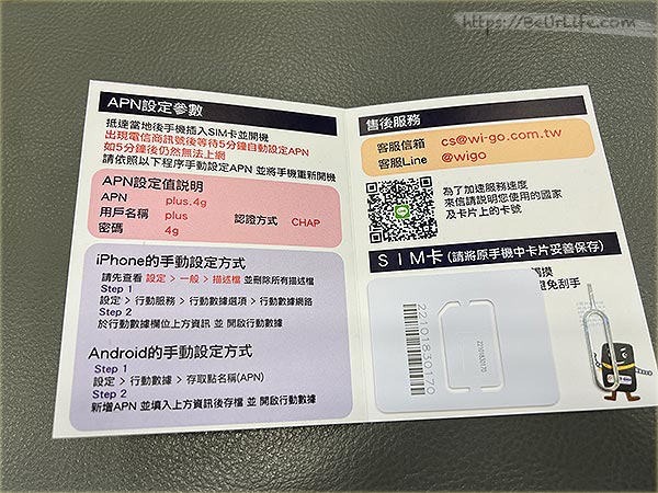 Wi-GO 日本無限上網 SIM 卡 吃到飽 日本無限卡內容物包裝 SIM卡、退卡針、使用說明